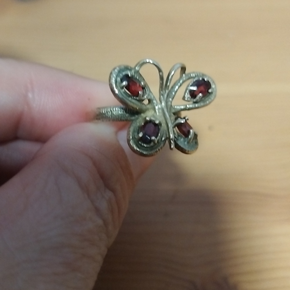 Vintage Butterfly With Garnets In Wings Handcrafted Sterling Silver Ring Signed - Picture 2 of 10
